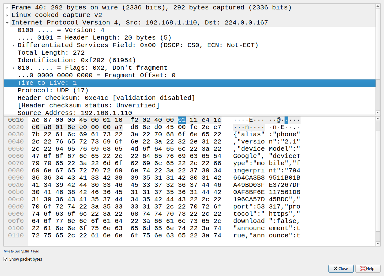 LocalSend multicast packet dump
